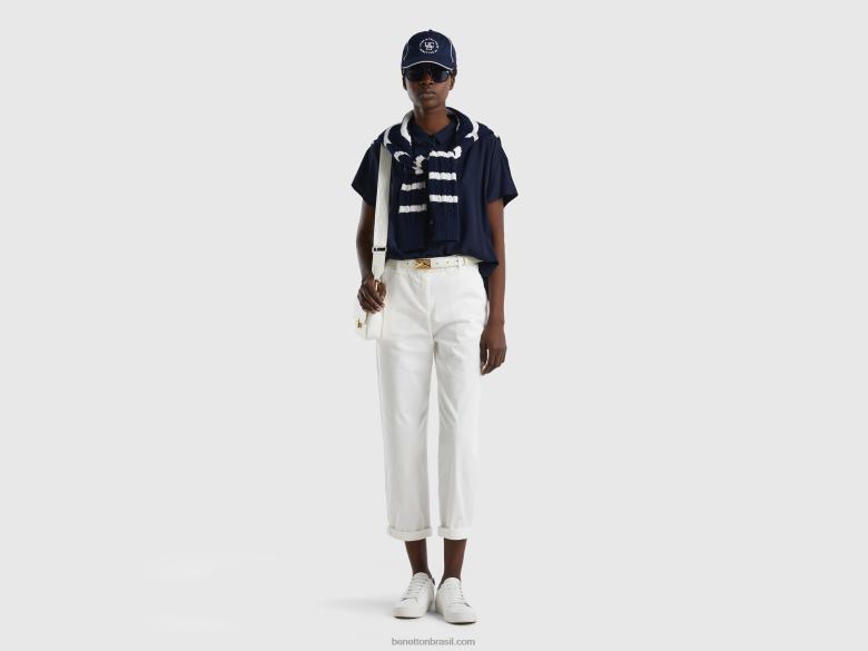 mulheres camisa fluida em viscose sustentável Benetton R8L4P3989 azul escuro