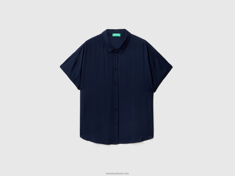mulheres camisa fluida em viscose sustentável Benetton R8L4P3989 azul escuro