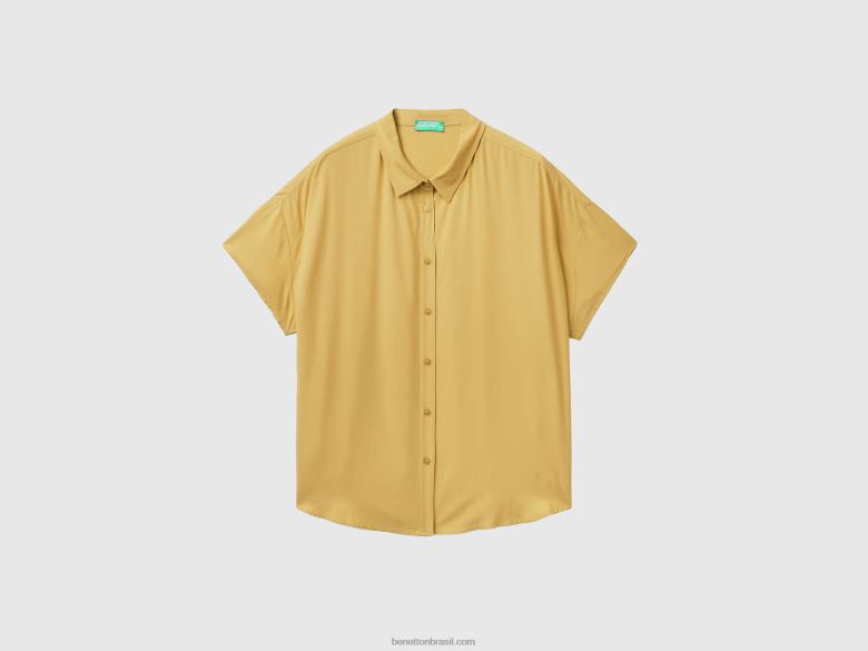 mulheres camisa fluida em viscose sustentável Benetton R8L4P487 mostarda