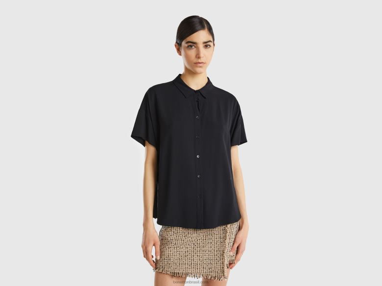 mulheres camisa fluida em viscose sustentável Benetton R8L4P498 preto