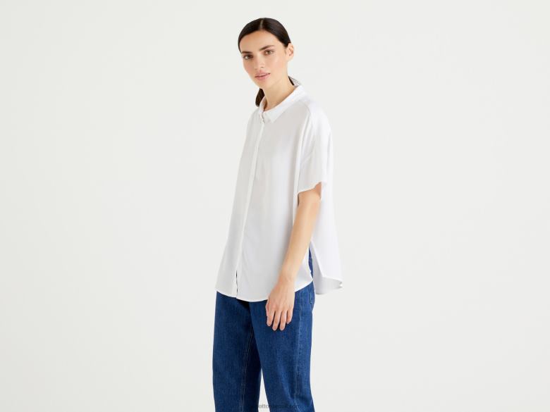 mulheres camisa fluida em viscose sustentável Benetton R8L4P531 branco