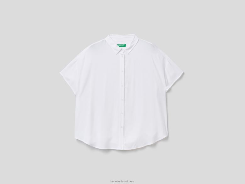 mulheres camisa fluida em viscose sustentável Benetton R8L4P531 branco