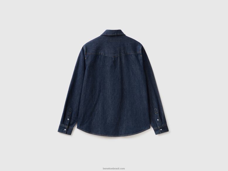 mulheres camisa jeans regular fit Benetton R8L4P489 azul