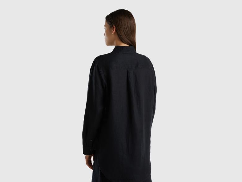 mulheres camisa longa em linho puro Benetton R8L4P3964 preto