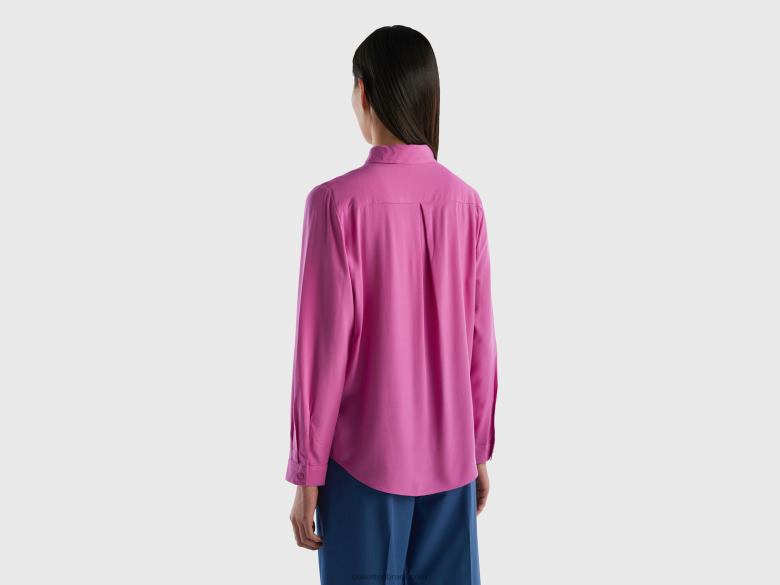 mulheres camisa regular fit em viscose sustentável Benetton R8L4P3972 rosa