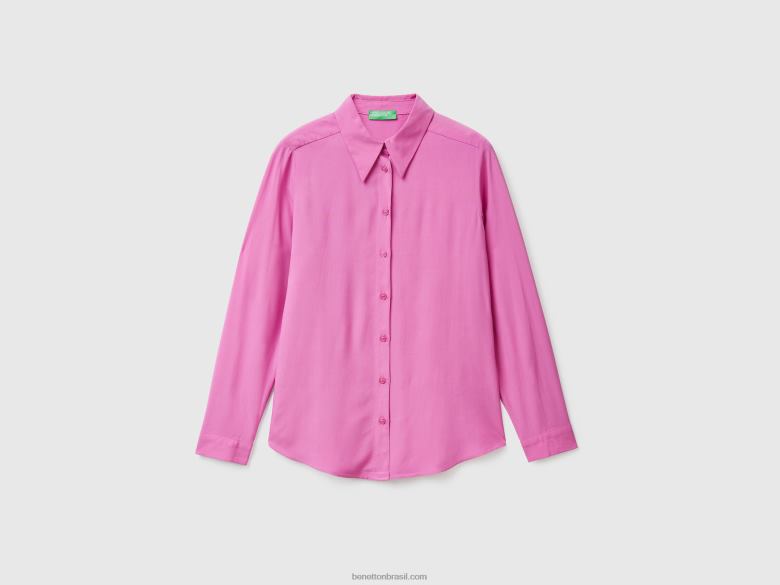 mulheres camisa regular fit em viscose sustentável Benetton R8L4P3972 rosa