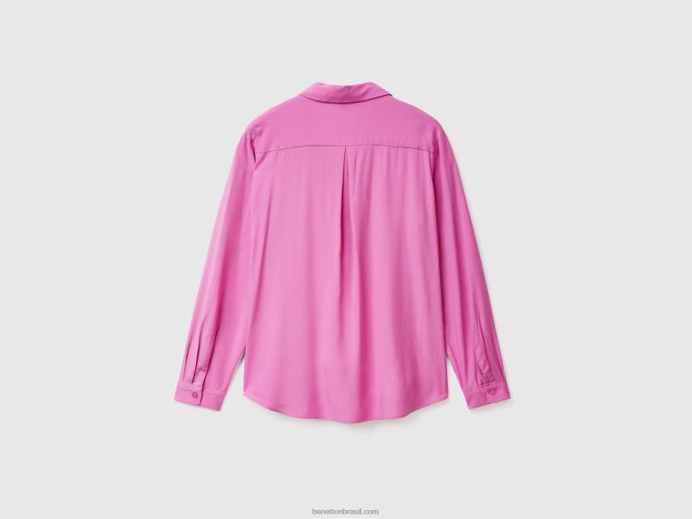 mulheres camisa regular fit em viscose sustentável Benetton R8L4P3972 rosa
