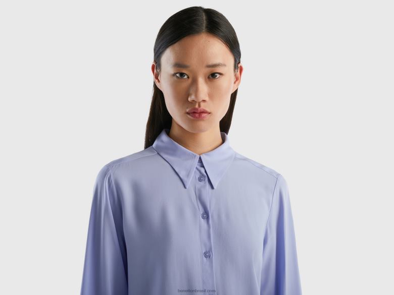 mulheres camisa regular fit em viscose sustentável Benetton R8L4P3992 lavanda