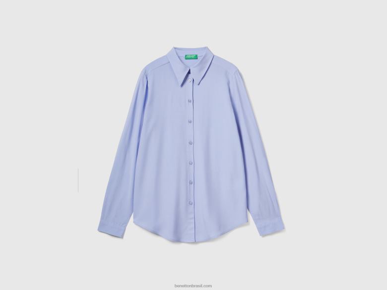 mulheres camisa regular fit em viscose sustentável Benetton R8L4P3992 lavanda