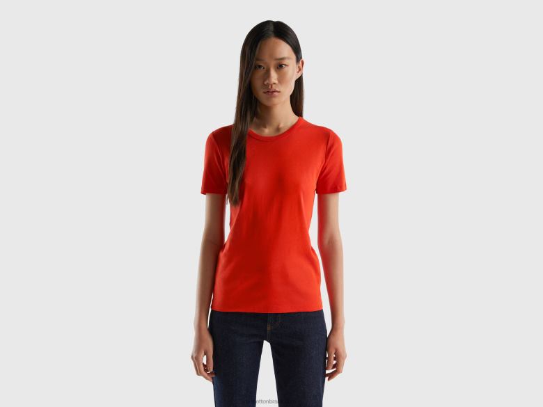 mulheres camiseta de algodão de fibra longa Benetton R8L4P3834 vermelho