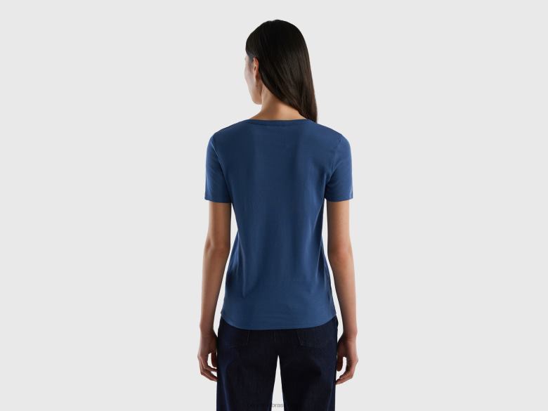 mulheres camiseta de algodão de fibra longa Benetton R8L4P470 azul