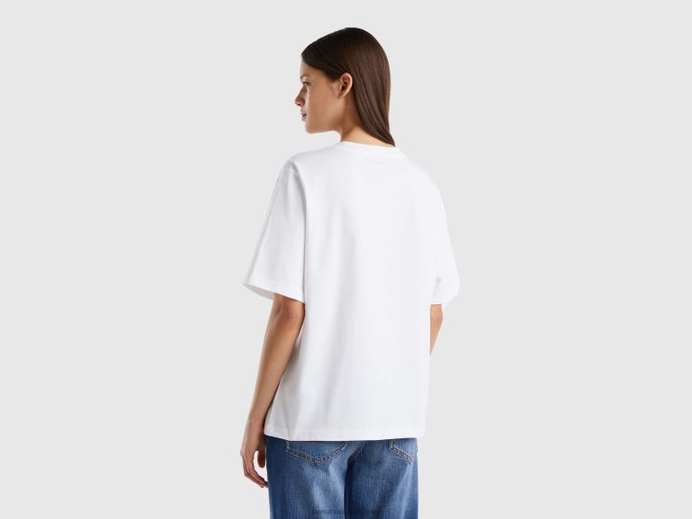 mulheres camiseta em algodão com estampa de logo Benetton R8L4P376 branco