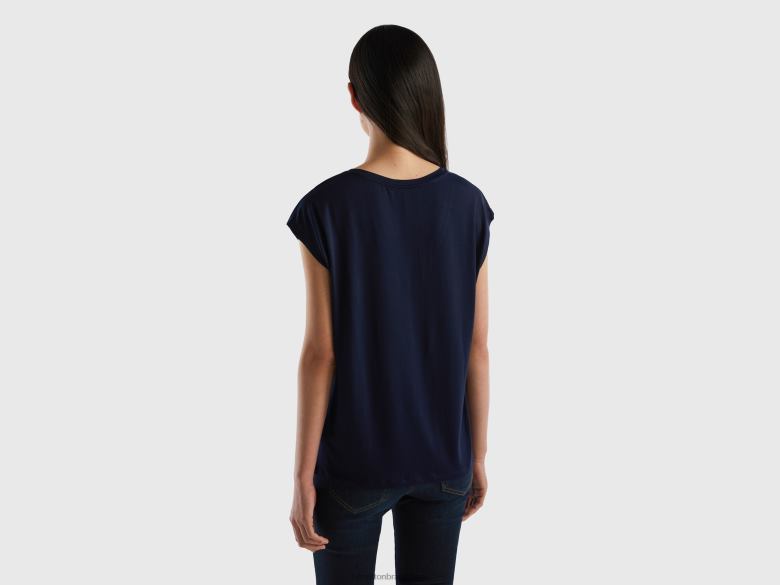 mulheres camiseta em viscose stretch sustentável Benetton R8L4P3789 azul escuro