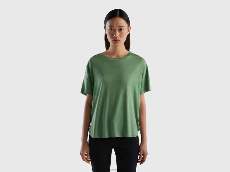 mulheres camiseta em viscose stretch sustentável Benetton R8L4P380 verde
