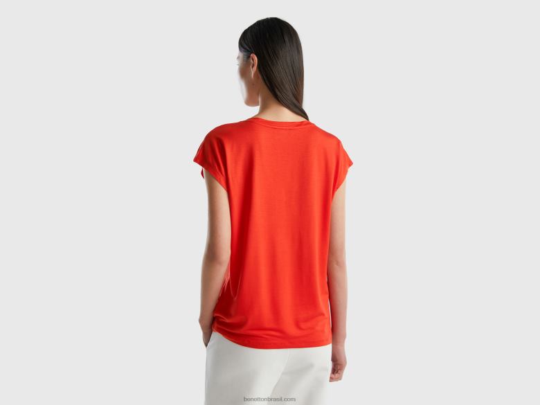 mulheres camiseta em viscose stretch sustentável Benetton R8L4P3825 vermelho