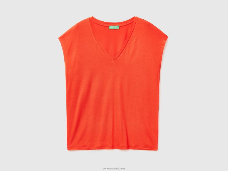 mulheres camiseta em viscose stretch sustentável Benetton R8L4P3825 vermelho