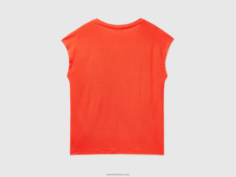 mulheres camiseta em viscose stretch sustentável Benetton R8L4P3825 vermelho