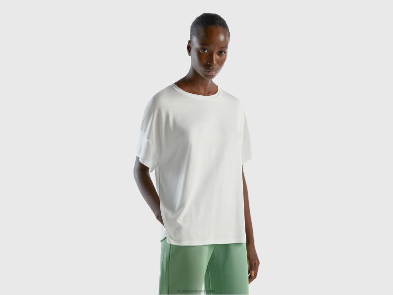 mulheres camiseta em viscose stretch sustentável Benetton R8L4P438 branco cremoso