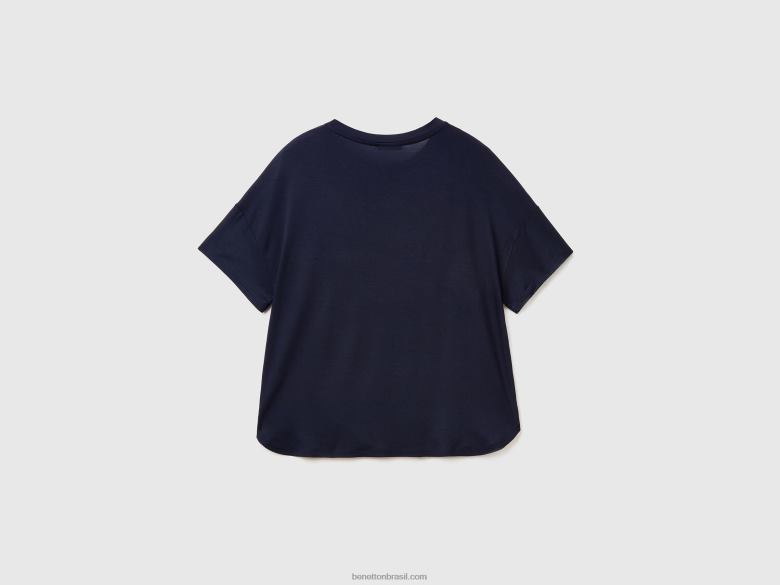mulheres camiseta em viscose stretch sustentável Benetton R8L4P439 azul escuro