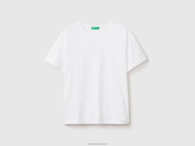 mulheres camiseta gola careca em algodão flamê Benetton R8L4P3860 branco