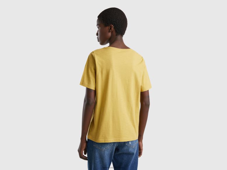 mulheres camiseta gola careca em algodão flamê Benetton R8L4P3873 mostarda
