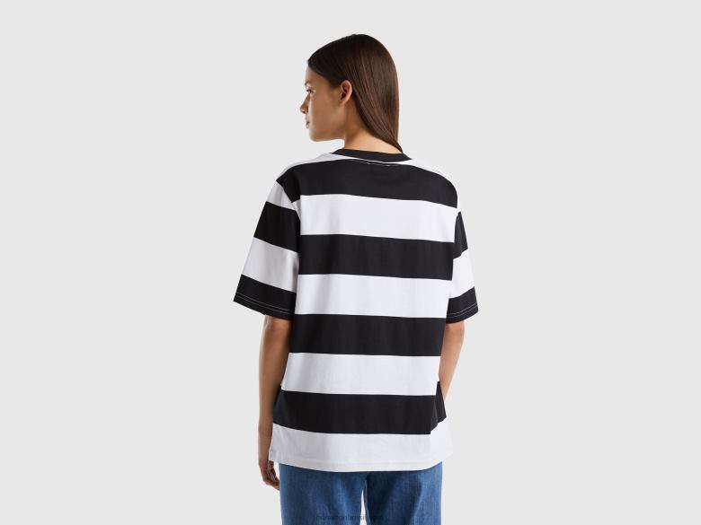 mulheres camiseta listrada com slogan Benetton R8L4P305 preto