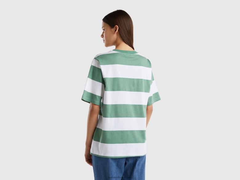 mulheres camiseta listrada com slogan Benetton R8L4P395 verde