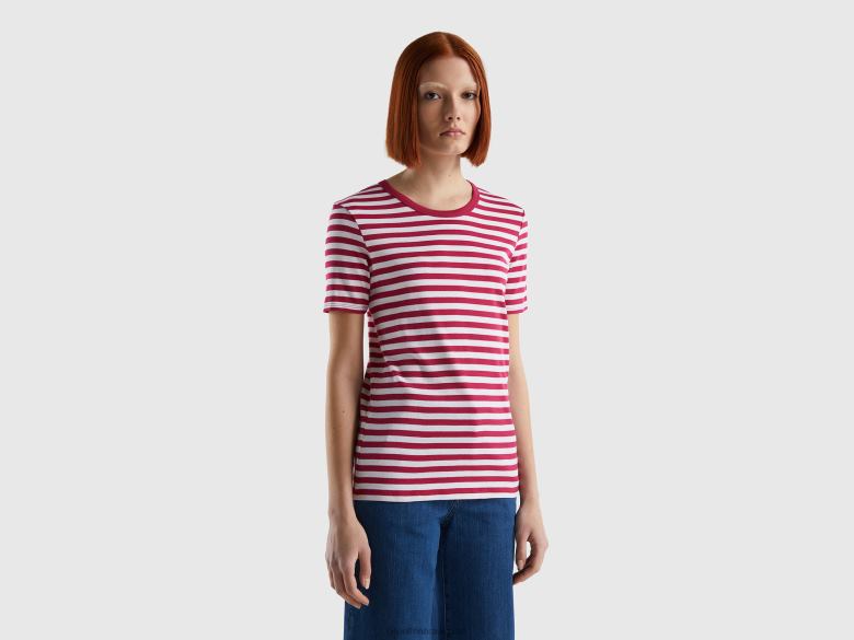 mulheres camiseta listrada decote careca Benetton R8L4P345 vermelho