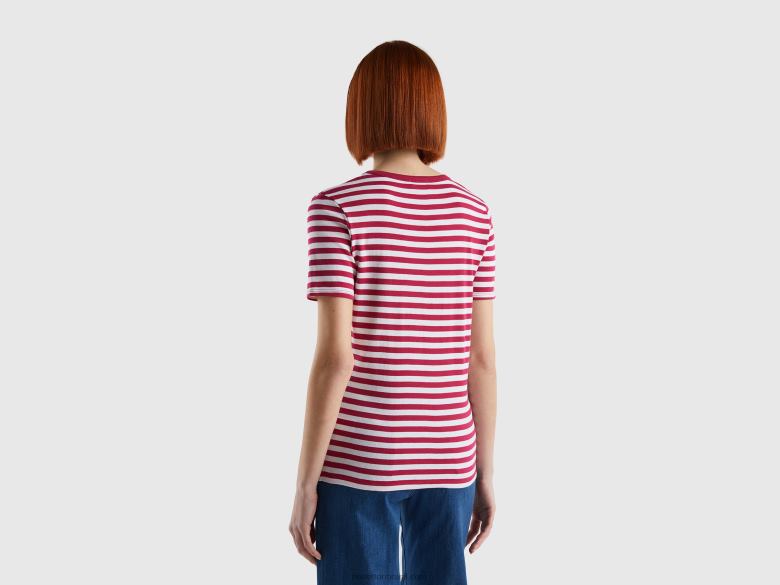 mulheres camiseta listrada decote careca Benetton R8L4P345 vermelho
