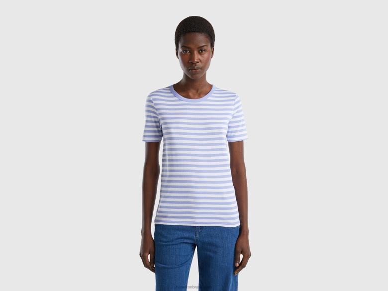 mulheres camiseta listrada decote careca Benetton R8L4P3896 lilás