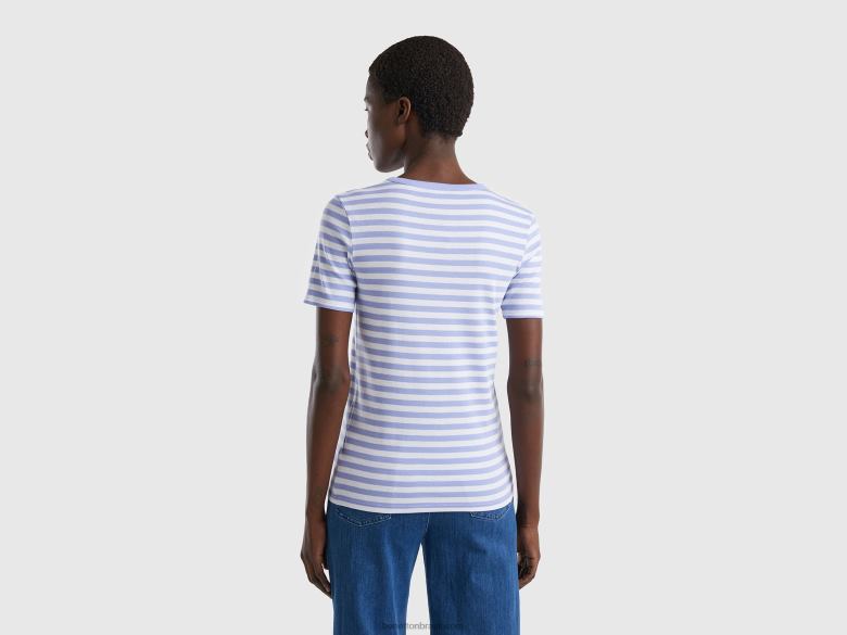 mulheres camiseta listrada decote careca Benetton R8L4P416 lilás
