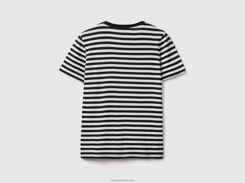 mulheres camiseta listrada decote careca Benetton R8L4P465 preto