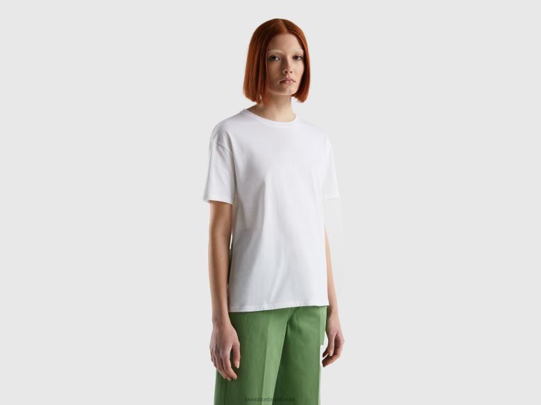 mulheres camiseta manga curta 100% algodão Benetton R8L4P325 branco
