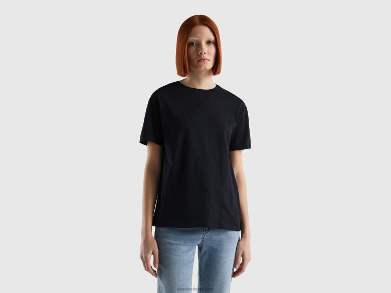 mulheres camiseta manga curta 100% algodão Benetton R8L4P339 preto
