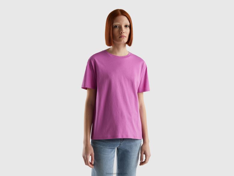 mulheres camiseta manga curta 100% algodão Benetton R8L4P346 rosa