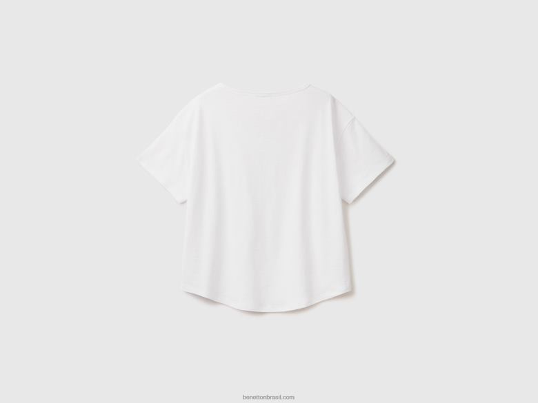mulheres t-shirt de manga curta em algodão leve Benetton R8L4P3803 branco