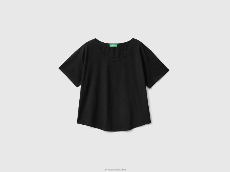 mulheres t-shirt de manga curta em algodão leve Benetton R8L4P3831 preto
