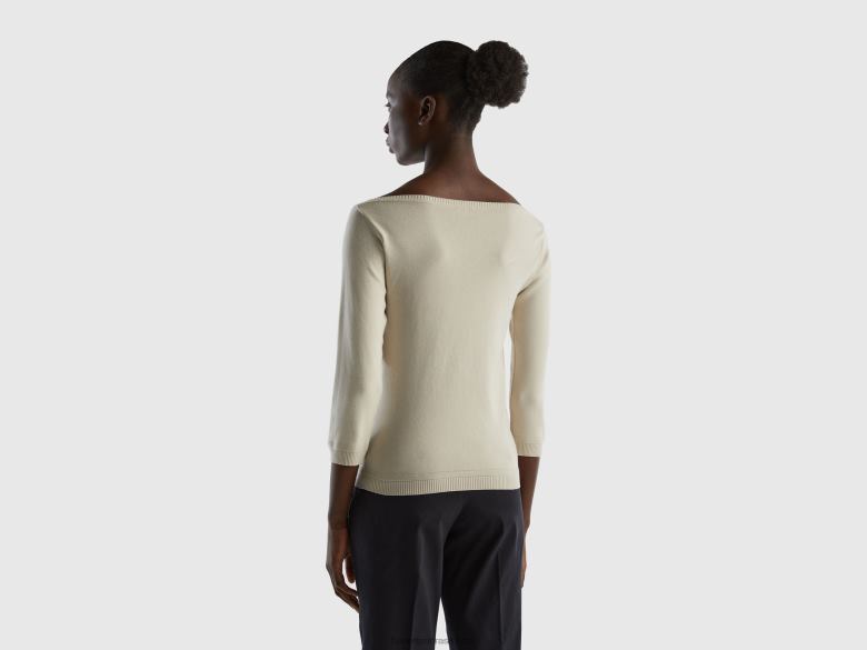 mulheres Suéter gola canoa 100% algodão Benetton R8L4P150 bege