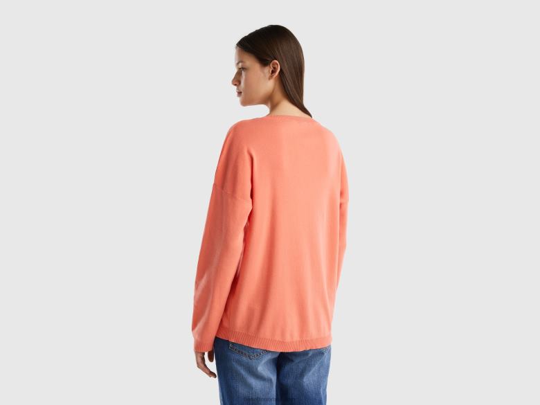 mulheres camisola de algodão com gola redonda Benetton R8L4P3586 laranja