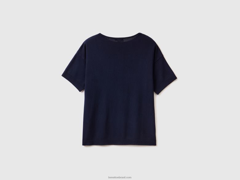 mulheres camisola de manga curta Benetton R8L4P232 azul escuro