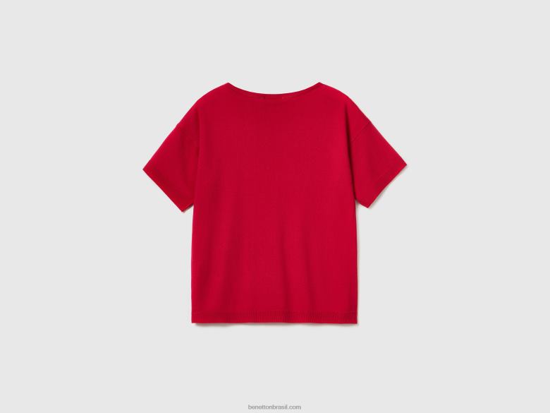 mulheres camisola de manga curta Benetton R8L4P3532 fúcsia
