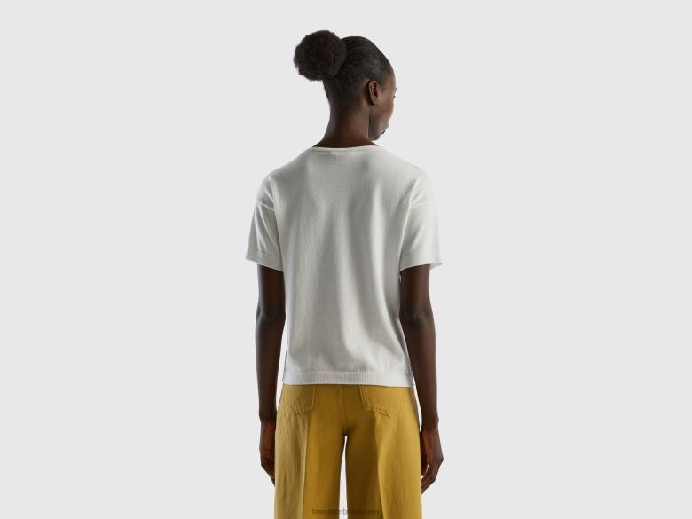 mulheres camisola de manga curta Benetton R8L4P3662 branco cremoso