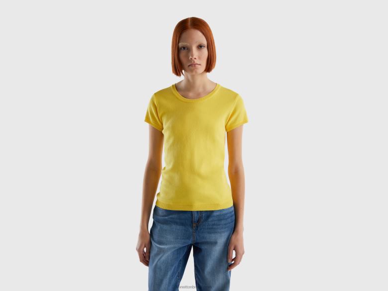 mulheres camisola de manga curta em 100% algodão Benetton R8L4P3524 amarelo