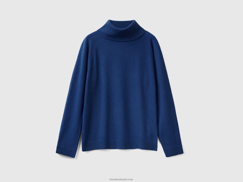 mulheres gola alta azul meia-noite em mistura de lã e caxemira Benetton R8L4P21 azul escuro