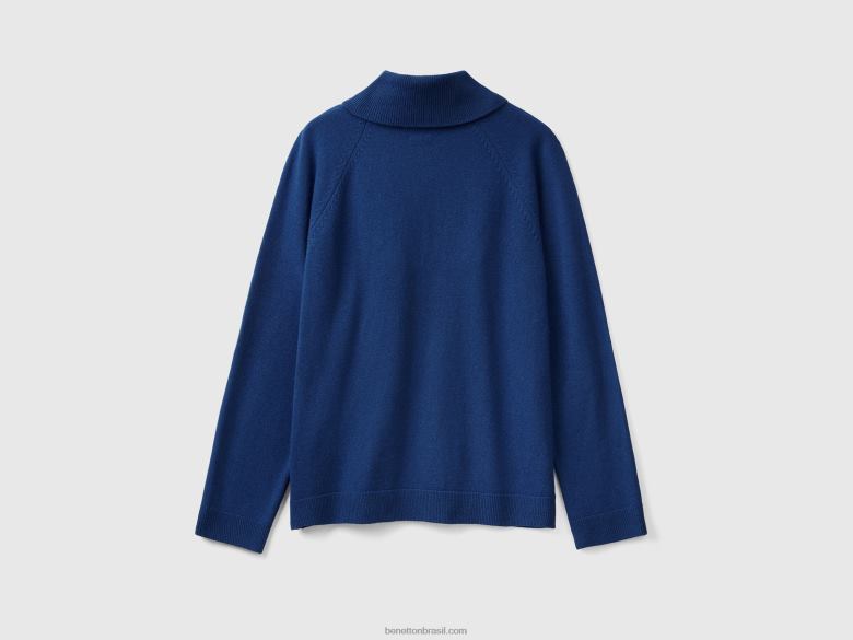 mulheres gola alta azul meia-noite em mistura de lã e caxemira Benetton R8L4P21 azul escuro