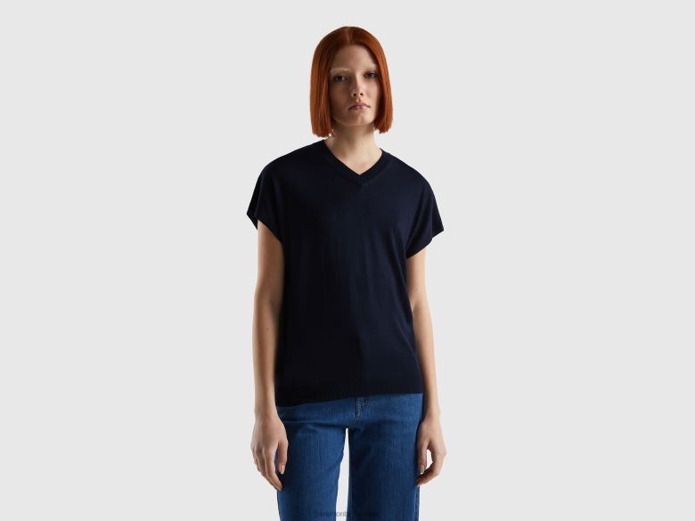 mulheres suéter de manga curta em mistura de viscose Benetton R8L4P35 azul escuro