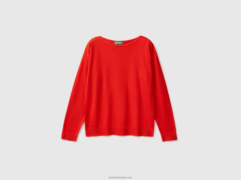 mulheres suéter decote canoa Benetton R8L4P3563 vermelho