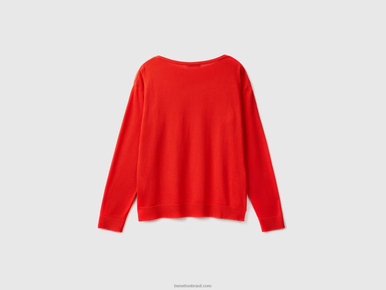 mulheres suéter decote canoa Benetton R8L4P3563 vermelho