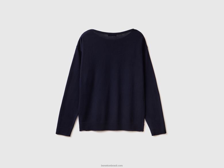 mulheres suéter decote canoa Benetton R8L4P3710 azul escuro