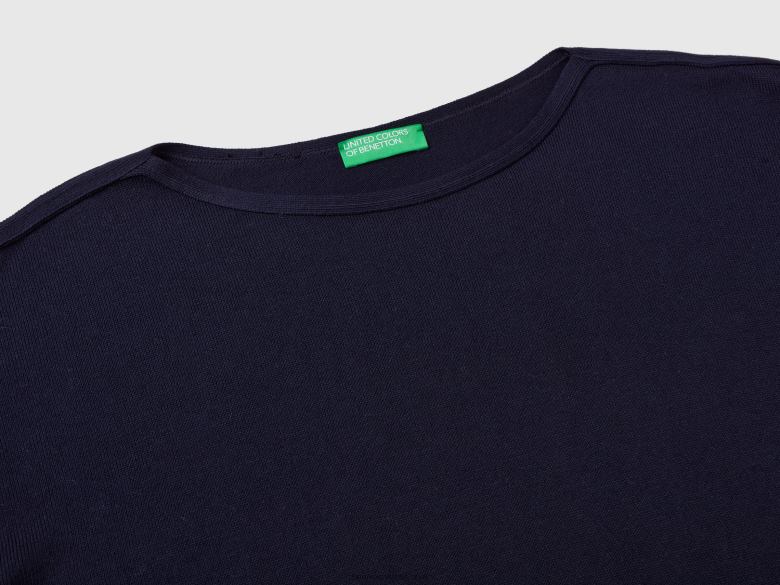 mulheres suéter decote canoa Benetton R8L4P3710 azul escuro